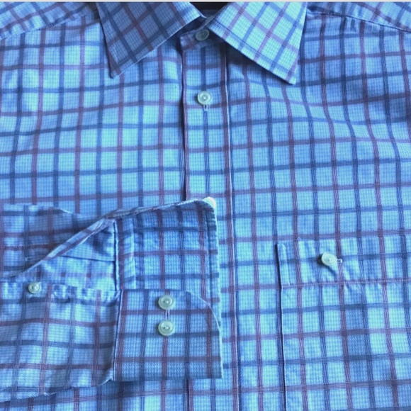 ETON wrinkle free cotton light blue checkered shirt Sz 16 /16.5 made in Europe’ - Picture 6 of 7